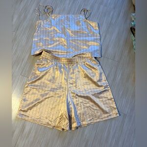 Zara Beige Striped Women Shorts